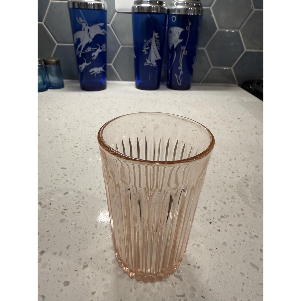 Anchor Hocking Old Colony Laced Edge Pink 4 1/4" Flat Tumbler Depression Glass - Picture 2 of 4